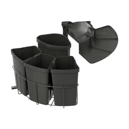 Abfallcenter Nr. 4 Schwenkeimer 3x 9 und 12 Liter anthrazit | praktischer Mülleimer | Mülltrennung | platzsparend | robust | modern | Küchenorganisation | Abfallsammlung | langlebig | umweltfreundlich von kuekom