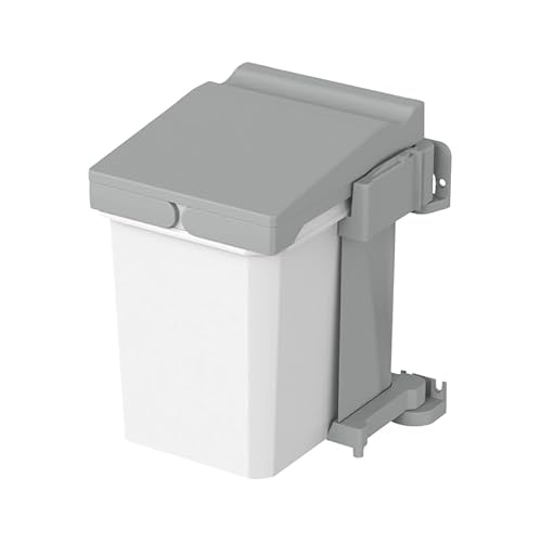 kuekom Vauth Sagel Envi Single 20793 | Einbau Mülleimer mit Deckel für Küchenunterschrank | Abfallsammler für Drehtüren rechts links | Kunststoff hellgrau 15 L | Schwenkeimer ab 45cm Unterschrank von kuekom