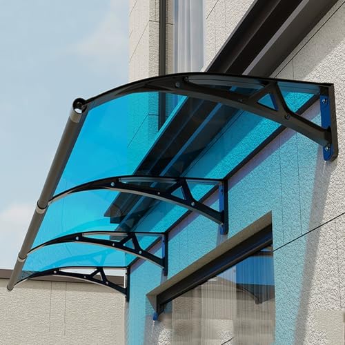 Blaue Vordach Haustür Überdachung,Pultbogenvordach,Türvordach mit Polycarbonat- und Aluminiumrahmen,Haustürvordach Pultvordach in Sondergröße,für Garage Fenster Haus Balkon (80x480cm/32 x189) von kufu01