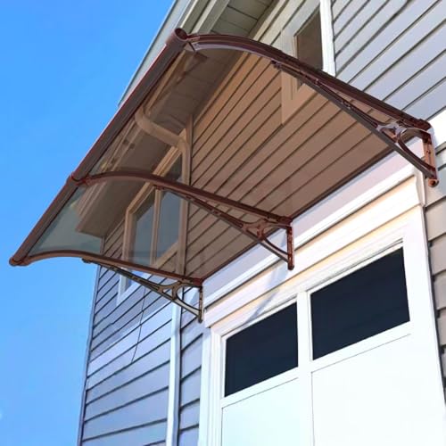 Braune Vordach Haustür Überdachung,Vordach für Eingangstür,Pultbogenvordach,Türvordach mit Polycarbonatplatte und Aluminiumrahmen,Wasserdicht,Uv Beständig Haustürdach (60x60cm/24 x24) von kufu01