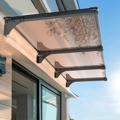 Selbstreinigung Vordach Haustür Überdachung,Aluminium Vordach für Eingangstür,UV-Regen- und Schneeschutz-Braun Haustürvordach,Türdach Pultbogenvordach für Veranda,Fenster (90x290cm/35 x114) von kufu01