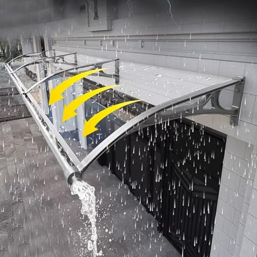 Transparentes Pultbogenvordach,Türvordach Haustürdach Pultvordach,Vordach für Haustür,für Draußen Sonnenschutz Regenschutz,aus Aluminium und Polycarbonat,Schlagfest (80x440cm/32 x173) von kufu01