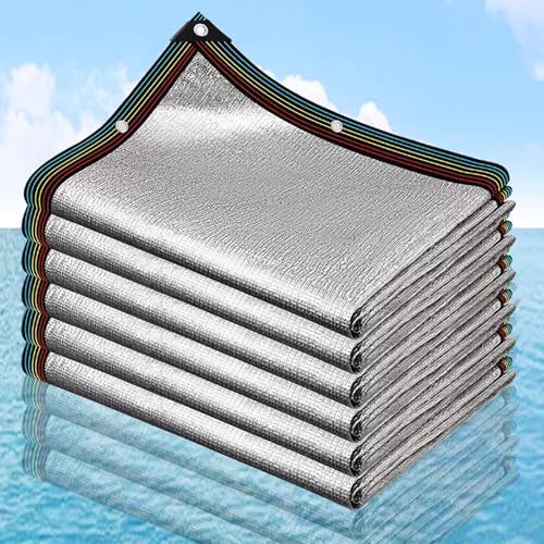 Verschlüsseltes Reflektierendes Schattennetz,99% UV-Schutz Atmungsaktives Beschattungsnetz,Schattentuch aus Aluminiumfolie,Silbernes Sonnenschutznetz für den Außenbereich (2x5m/6.6x16ft) von kufu01