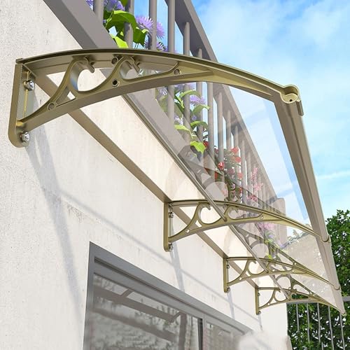 Vordach Haustürvordach,Türvordach,Pultbogenvordach,Regenschutz Vordach für Eingangstür,Transparente Abdeckung aus Polycarbonat,Mit Goldener Aluminiumhalterung,Modernes (80x520cm/32 x205) von kufu01