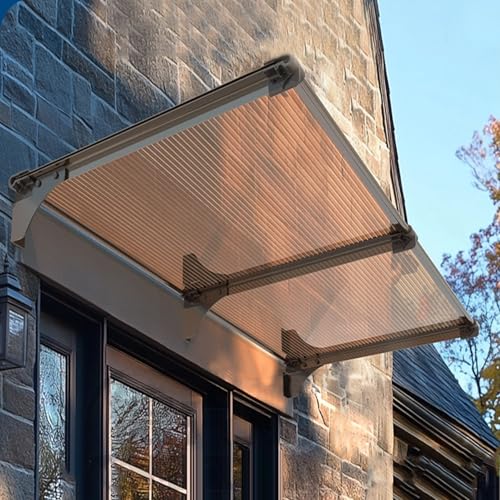 Vordach Haustürvordach,Vordach für Haustür im Modernen Design,Pultvordach,99% Uv-Block,Wind- und Schneeschutz Pultbogenvordach,Haustürdach für Garage Balkon Fenster Haus (120x200cm/47 x79) von kufu01
