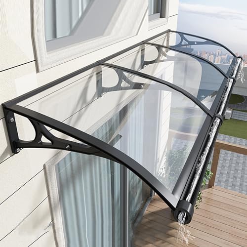 kufu01 Vordach Überdachung Haustürvordach, Pultbogenvordach aus Aluminium und Polycarbonat Transparent, 99% UV-Schutz Regenschutz (100x300cm/39x118) von kufu01