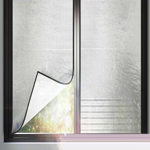 kufu01 Reflektierende Fensterfolie,Selbstklebend Blickdicht Uv-Schutz Fensterfolien,Isolierfolie Thermofolie aus Aluminiumfolie,Wärmeisolierung Kontrolle,mit Saugnapf,Rückstandslose (80x80cm/32 x32) von kufu01