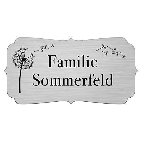 Briefkastenschild mit Gravur - Namensschild selbstklebend (3M) - Türschild personalisiert mit Namen - kratzfest, UV- und witterungsbeständig, Edelstahl Optik, Pusteblume von kultdog