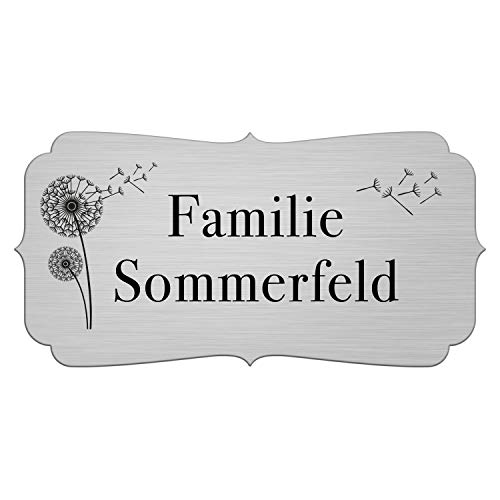 Briefkastenschild mit Gravur - Namensschild selbstklebend (3M) - Türschild personalisiert mit Namen - kratzfest, UV- und witterungsbeständig, Edelstahl Optik, Pusteblume von kultdog