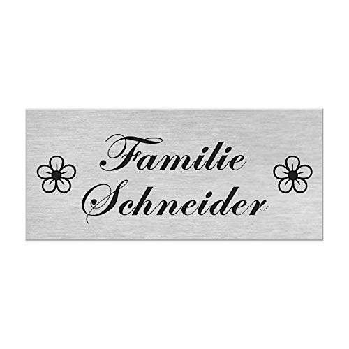 Motiv Edelstahl Briefkastenschild I über 40 Motive zur Auswahl I Klingelschild mit Gravur I Türschild in 100x40mm I Namensschild Selbstklebend - Blume von kultdog