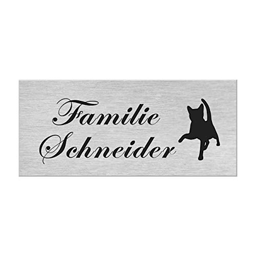 Motiv Edelstahl Briefkastenschild I über 40 Motive zur Auswahl I Klingelschild mit Gravur I Türschild in 100x40mm I Namensschild Selbstklebend - Katze von kultdog
