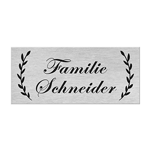 Motiv Edelstahl Briefkastenschild I über 40 Motive zur Auswahl I Klingelschild mit Gravur I Türschild in 100x40mm I Namensschild Selbstklebend - Lorbeerkranz von kultdog