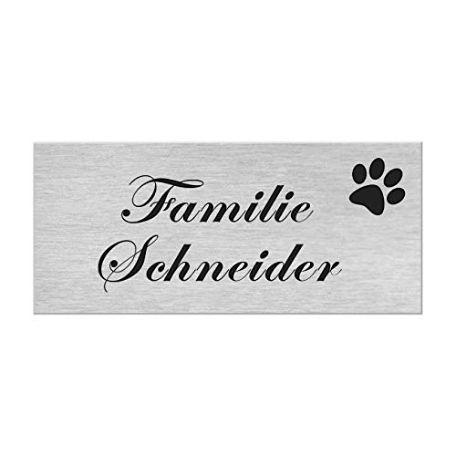 Motiv Edelstahl Briefkastenschild I über 40 Motive zur Auswahl I Klingelschild mit Gravur I Türschild in 100x40mm I Namensschild Selbstklebend - Pfote von kultdog