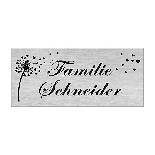 Motiv Edelstahl Briefkastenschild I über 40 Motive zur Auswahl I Klingelschild mit Gravur I Türschild in 100x40mm I Namensschild Selbstklebend - Pusteblume von kultdog