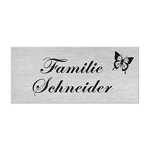 Motiv Edelstahl Briefkastenschild I über 40 Motive zur Auswahl I Klingelschild mit Gravur I Türschild in 100x40mm I Namensschild Selbstklebend - Schmetterling von kultdog