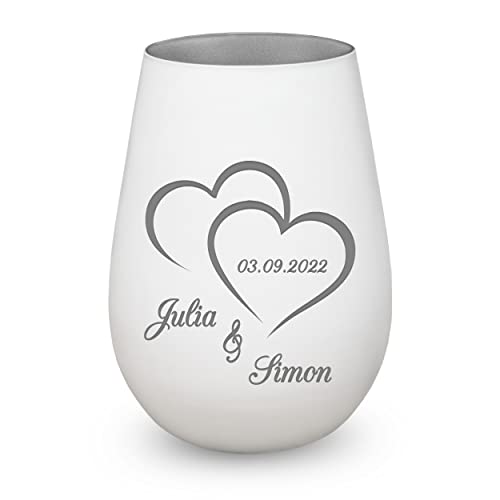 Windlicht zur Hochzeit mit Gravur - Hochzeitsgeschenk Brautpaar personalisiert mit Wunschnamen - Geschenk für Paare, Frauen und Männer, zum Valentinstag, Jahrestag, Verlobung, Muttertag von kultdog