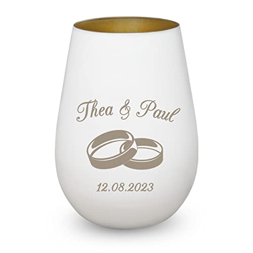 Windlicht zur Hochzeit mit Gravur - Hochzeitsgeschenk Brautpaar personalisiert mit Wunschnamen - Geschenk für Paare, Frauen und Männer, zum Valentinstag, Jahrestag, Verlobung, Muttertag von kultdog