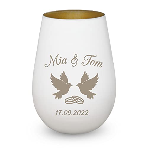 Windlicht zur Hochzeit mit Gravur - Hochzeitsgeschenk Brautpaar personalisiert mit Wunschnamen - Geschenk für Paare, Frauen und Männer, zum Valentinstag, Jahrestag, Verlobung, Muttertag von kultdog