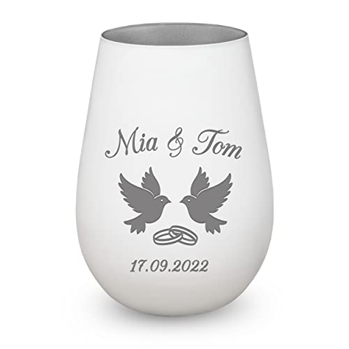 Windlicht zur Hochzeit mit Gravur - Hochzeitsgeschenk Brautpaar personalisiert mit Wunschnamen - Geschenk für Paare, Frauen und Männer, zum Valentinstag, Jahrestag, Verlobung, Muttertag von kultdog