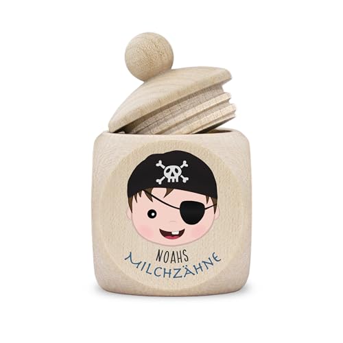Zahndose Milchzähne Junge modern Dose Holz personalisiert Druck Name Pirat von kultdog