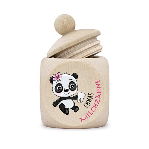 Zahndose Milchzähne Mädchen modern Dose Holz personalisiert Druck Name Comic Panda von kultdog