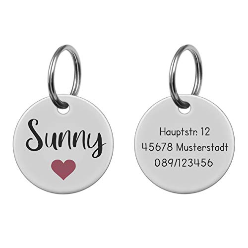 kultdog Hundemarke rund Edelstahl oder 24K Gold - Adressanhänger in 2 Größen - Tiermarke für Hunde und Katzen inkl. Schlüsselring - Silber Standard von kultdog