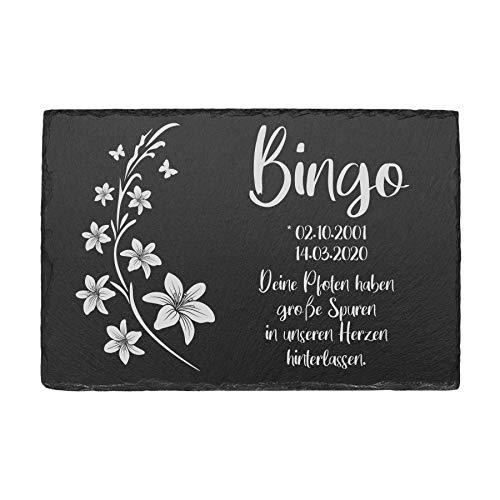 kultdog Tiergrabstein Grabplatte aus Schiefer Gedenkstein mit individueller Gravur Gedenktafel für Katzen Grabstein Grabschmuck personalisiert mit Ihrer Wunschgravur Lilien kultdog Tiergrabstein Grabplatte aus Schiefer Gedenkstein mit individueller Gravur Gedenktafel für Katzen Grabstein Grabschmuck personalisiert mit Ihrer Wunschgravur Lilien von kultdog