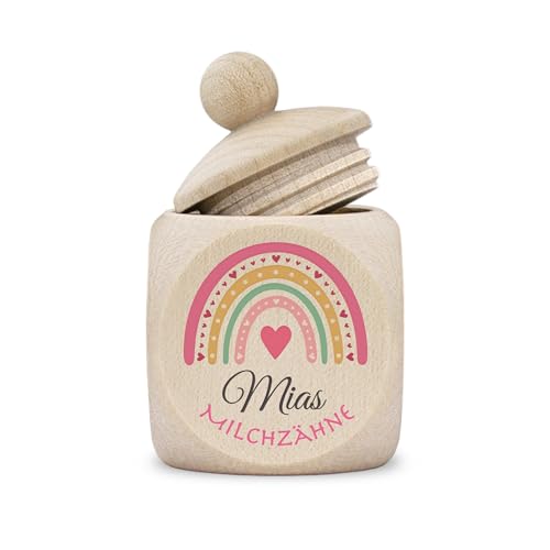 kultdog Zahndose Milchzähne Mädchen modern Dose Holz personalisiert Druck Name Regenbogen pink rosa von kultdog