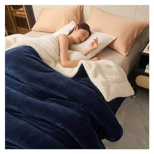 Doppelschichtige, verdickte Lamm-Plüschdecke, 2024 neue Winterweiche, warme Sherpa-Überwurfdecke, flauschige, flauschige Überwurfdecken for Couch, Bett, Sofa ( Color : Dark blue , Size : 150*200cm ) von kumosaga