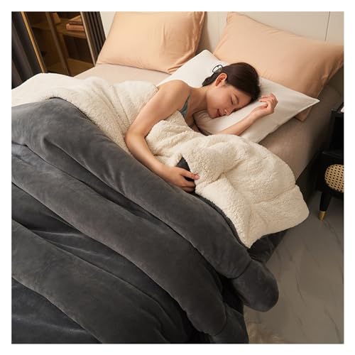 Doppelschichtige, verdickte Lamm-Plüschdecke, 2024 neue Winterweiche, warme Sherpa-Überwurfdecke, flauschige, flauschige Überwurfdecken for Couch, Bett, Sofa ( Color : Dark gray , Size : 200*230cm ) von kumosaga