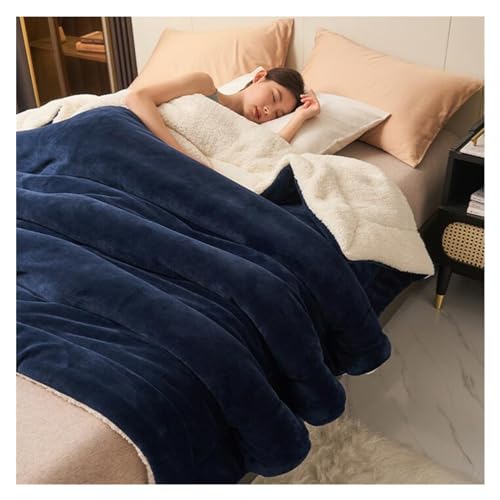 Doppelschichtige, verdickte Lammplüschdecke, flauschige, flauschige, weiche, dicke, warme Bettdecken for den Winter, gemütliche Bettdecken for Couch, Bett, Sofa, Stuhl ( Color : Dark blue , Size : 150 von kumosaga