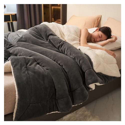 Doppelschichtige, verdickte Lammplüschdecke, flauschige, flauschige, weiche, dicke, warme Bettdecken for den Winter, gemütliche Bettdecken for Couch, Bett, Sofa, Stuhl ( Color : Dark gray , Size : 150 von kumosaga