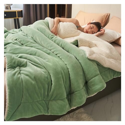 Doppelschichtige, verdickte Lammplüschdecke, flauschige, flauschige, weiche, dicke, warme Bettdecken for den Winter, gemütliche Bettdecken for Couch, Bett, Sofa, Stuhl ( Color : Green , Size : 150*200 von kumosaga