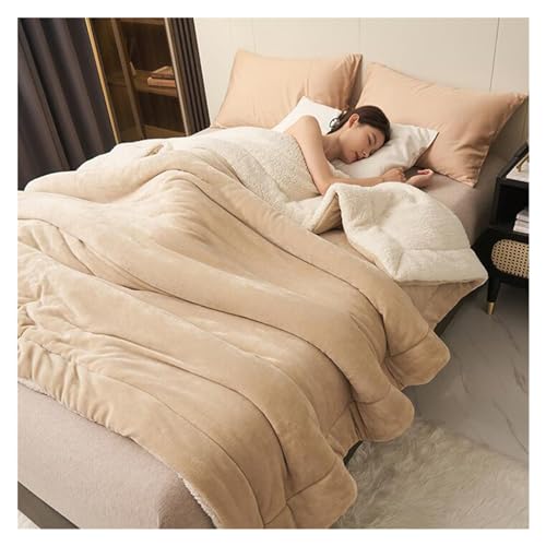 Doppelschichtige, verdickte Lammplüschdecke, flauschige, flauschige, weiche, dicke, warme Bettdecken for den Winter, gemütliche Bettdecken for Couch, Bett, Sofa, Stuhl ( Color : Khaki , Size : 150*200 von kumosaga