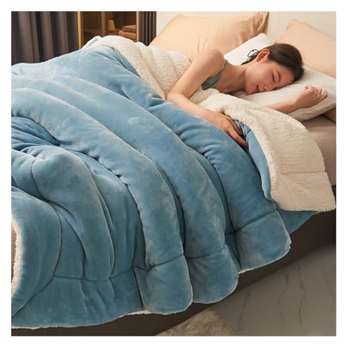 Doppelschichtige, verdickte Lammplüschdecke, flauschige, flauschige, weiche, dicke, warme Bettdecken for den Winter, gemütliche Bettdecken for Couch, Bett, Sofa, Stuhl ( Color : Light blue , Size : 18 von kumosaga