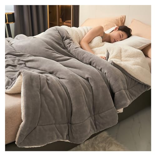 Doppelschichtige, verdickte Lammplüschdecke, flauschige, flauschige, weiche, dicke, warme Bettdecken for den Winter, gemütliche Bettdecken for Couch, Bett, Sofa, Stuhl ( Color : Light gray , Size : 15 von kumosaga