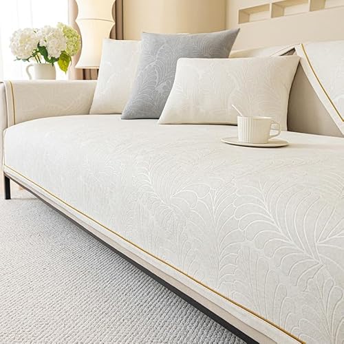 kumosaga Luxuriöse Sofa-Schonbezüge aus Samt, rutschfeste, geprägte Sofakissenbezüge, waschbare Sofa-Schonbezüge, Möbelschutz for alle Jahreszeiten (Color : White, Size : 90 * 240cm) von kumosaga