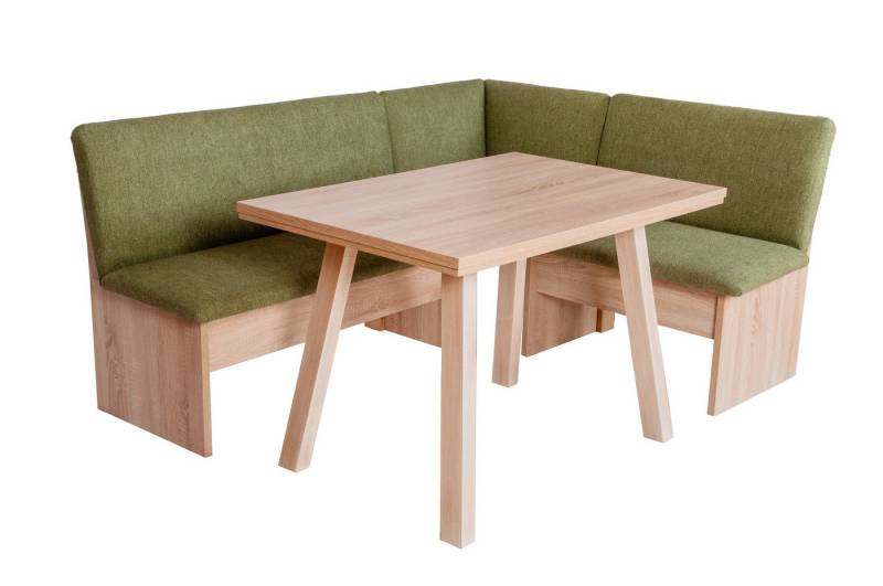 kundler home Eckbankgruppe mit Truhe, Eckbank mit Stauraum, Esszimmerbank mit Rückenlehne, (Set), bestehend aus 1 Eckbank Länge tauschbar, 1 Esstisch Füße Echtholz von kundler home
