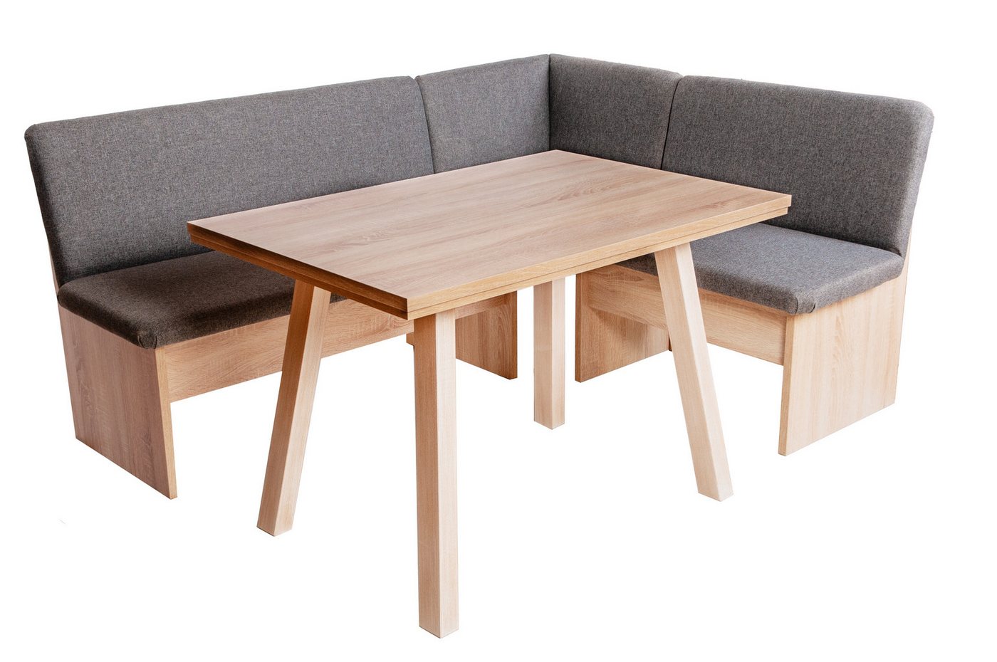 kundler home Eckbankgruppe mit Truhe, Eckbank mit Stauraum, Esszimmerbank mit Rückenlehne, (Set), bestehend aus 1 Eckbank Länge tauschbar, 1 Esstisch Füße Echtholz von kundler home