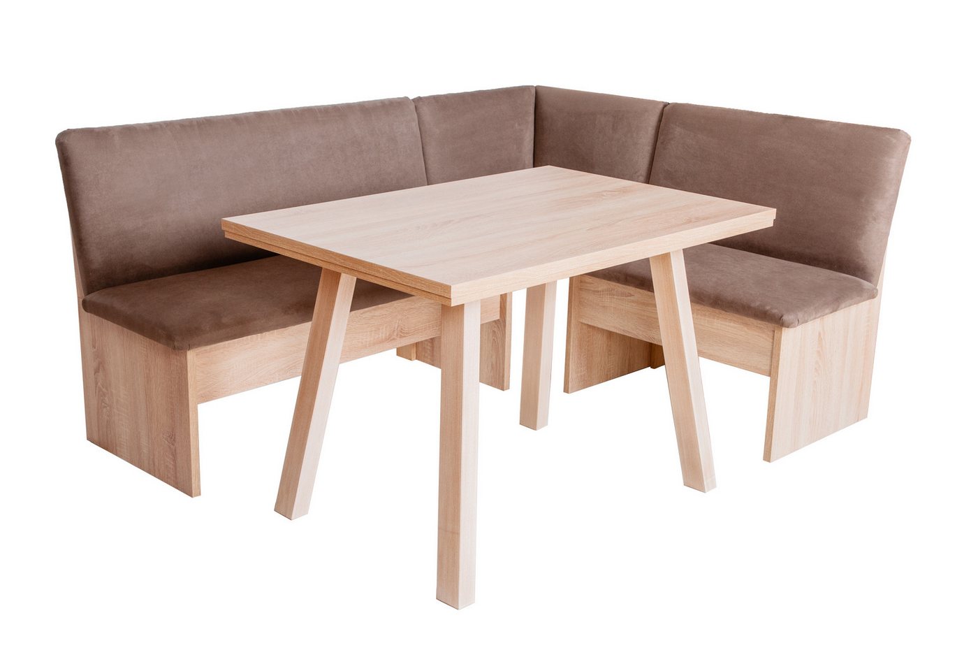 kundler home Eckbankgruppe mit Truhe, Eckbank mit Stauraum, Esszimmerbank mit Rückenlehne, (Set), bestehend aus 1 Eckbank Länge tauschbar, 1 Esstisch Füße Echtholz von kundler home