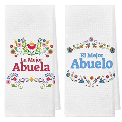 EL Mejor Abuelo und La Mejor Abuela Spanisches Blumenmuster, saugfähige Küchentücher und Geschirrtücher, 40,6 x 61 cm, 2er-Set, Beste Opa und Oma, Handtuch, Geschirrtuch für Küche, Badezimmer, von kunlisa