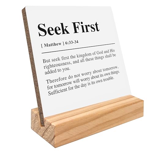 kunlisa Christliches Schreibtischschild, Matthäus 6:33 34 "Seek First Bibelvers", inspirierende, christliche Geschenke für Frauen und Männer, Glaube, christliche Bibelvers-Dekoration, christliche kunlisa Christliches Schreibtischschild, Matthäus 6:33 34 "Seek First Bibelvers", inspirierende, christliche Geschenke für Frauen und Männer, Glaube, christliche Bibelvers-Dekoration, christliche von kunlisa