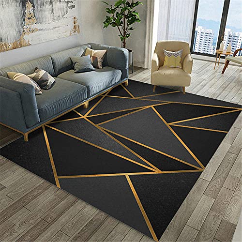 kunsen Badteppich Schwarz Goldene kreative geometrische Moderne Mode schmutzige rutschfeste Wohnzimmerteppich Outdoor Rug 4ft 7''X6ft 7'' Teppich küche140x200CM von kunsen
