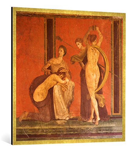 Gerahmtes Bild von 1. Jahrhundert v.Chr Pompeji, Villa dei Misteri, Ausschnitt, Kunstdruck im hochwertigen handgefertigten Bilder-Rahmen, 100x100 cm, Gold Raya von kunst für alle