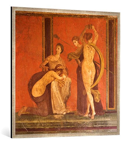 Gerahmtes Bild von 1. Jahrhundert v.Chr Pompeji, Villa dei Misteri, Ausschnitt, Kunstdruck im hochwertigen handgefertigten Bilder-Rahmen, 100x100 cm, Silber Raya von kunst für alle