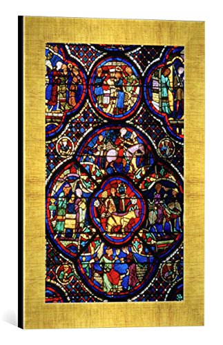 Gerahmtes Bild von 13. Jahrhundert Bourges, Kathedr, Verlorener Sohn/Glas, Kunstdruck im hochwertigen handgefertigten Bilder-Rahmen, 30x40 cm, Gold Raya von kunst für alle
