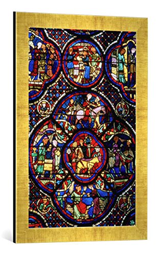 Gerahmtes Bild von 13. Jahrhundert Bourges, Kathedr, Verlorener Sohn/Glas, Kunstdruck im hochwertigen handgefertigten Bilder-Rahmen, 40x60 cm, Gold Raya von kunst für alle