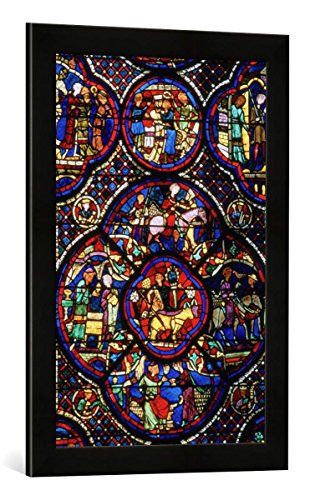 Gerahmtes Bild von 13. Jahrhundert Bourges, Kathedr, Verlorener Sohn/Glas, Kunstdruck im hochwertigen handgefertigten Bilder-Rahmen, 40x60 cm, Schwarz matt von kunst für alle