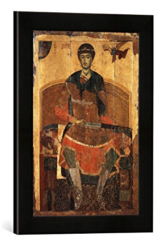 Gerahmtes Bild von 14. Jahrhundert Der heilige Demetrius/Ikone, Kunstdruck im hochwertigen handgefertigten Bilder-Rahmen, 30x40 cm, Schwarz matt von kunst für alle