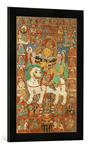 Gerahmtes Bild von 14. Jahrhundert Jambhala/tibetischer Thangka, Kunstdruck im hochwertigen handgefertigten Bilder-Rahmen, 40x60 cm, Schwarz matt von kunst für alle